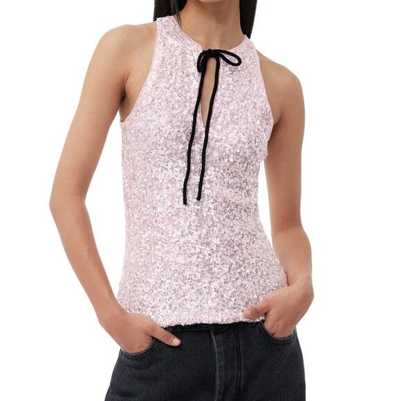 Ganni 3D Sequins Top Mauve Chalk - Picture 2 of 13